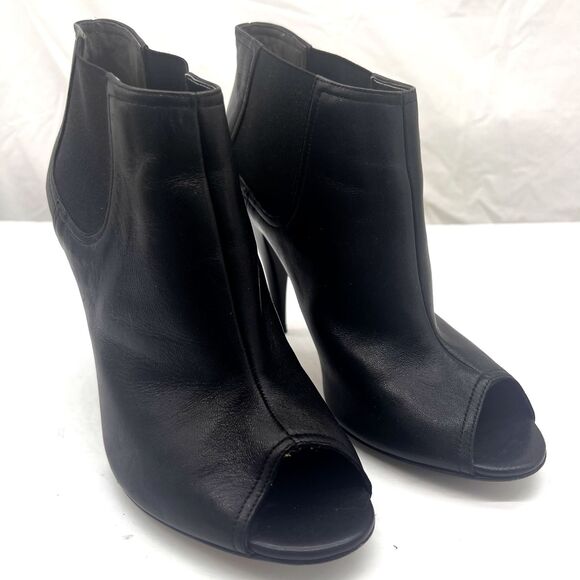 Michael Kors Black Leather Peep Toe Ankle Boots Booties Heels Size 9 - Picture 1 of 16